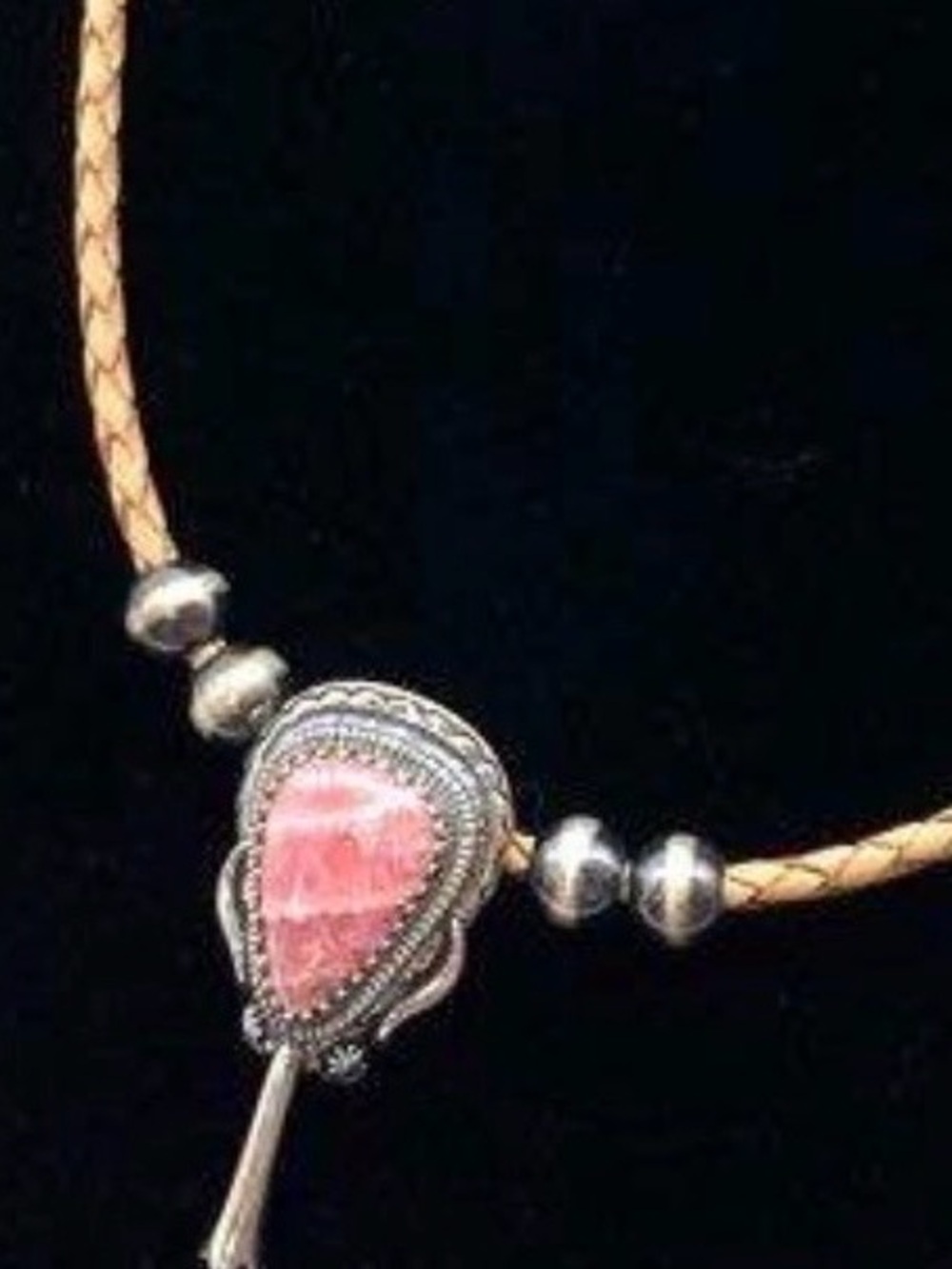 Carolyn Pollack American West Leather 925 Silver & Rhodochrosite Necklace 16”